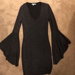 Black Sparkly BodyCon Dress with Flare Sleeves